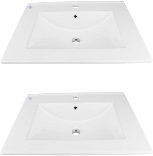 Renovators Supply Luke Bathroom Sink 24 In. White Porcelain Drop In Sink With Center Faucet Hole Pack Of 2