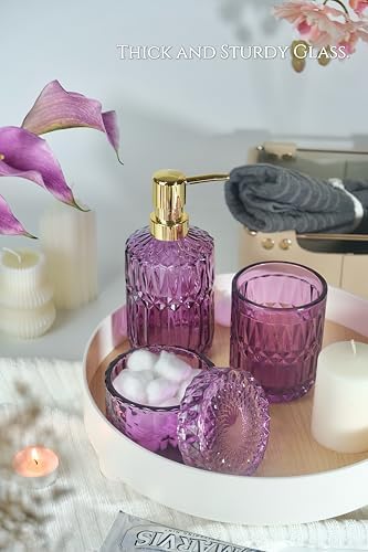LaMrriti Purple Bathroom Accessories Set 5 Pcs, Glass Bathroom Set