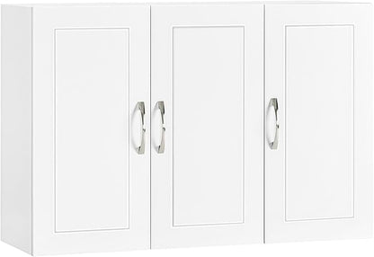 SoBuy Bathroom Wall Cabinet, Large 3-Door, 23.6 x 11.8 x 35.4 in, White | Adjustable Shelf Floating Wall Storage Cabinet, Multi-Scene Bathroom Cabinet For Laundry, Kitchen & Garage, FRG231-L-W