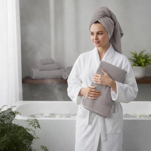8 Piece Bath Towels for Bathroom - 100% Cotton, Soft Absorbent Bathroom Towels Set - 2 Extra Large Bath Towels, 2 Hand Towels & 4 Washcloths - Hotel Spa Thick Plush Towel, Silver Gray