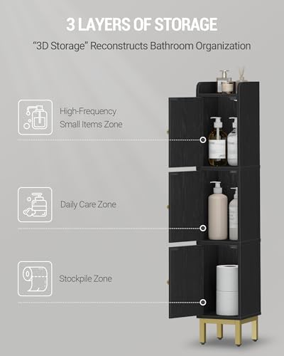 Hzuaneri Slim Bathroom Storage Cabinet, Narrow Bathroom Organizers,3 Doors