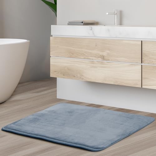 Clara Clark Bathroom Rugs, Velvet Memory Foam Bath Mat, Non-Slip Bath Rugs, Machine Wash, Dries Quickly, Ultra Soft Plush Bath Mats for Bathroom, 17 x 24, Stone Blue