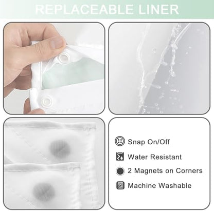 No Hook Shower Curtain and Liner for Bathroom, Ombre Mint Green, 71" x 74"