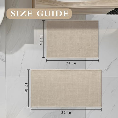 YIHOUSE Bathroom Rugs Thin Bath Mat Sets 2 Pieces Quick Dry,Beige