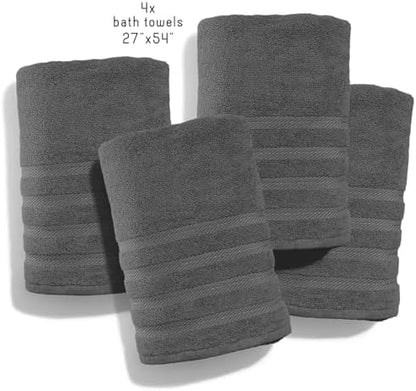 Hearth & Harbor Bath Towels for Bathroom - 100% Ring Spun Cotton Luxury Bathroom Towels - Soft & Highly Absorbent 4 Bath Towels, Gray