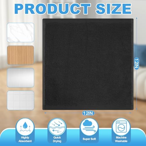 100% Cotton Washcloths Set, 12-Pack Wash Cloths,12x12 Inch Black