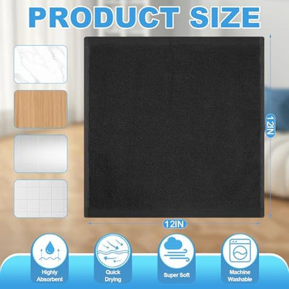 100% Cotton Washcloths Set, 12-Pack Wash Cloths,12x12 Inch Black