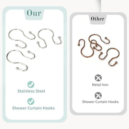 Goowin Shower Curtain Hooks, 12 Pcs Shower Curtain Rings, Stainless Steel Shower Curtain Hangers, Metal Shower Curtain Hooks Rings Rust Proof, Minimalist Shower Hooks for Shower Curtain, Nickel