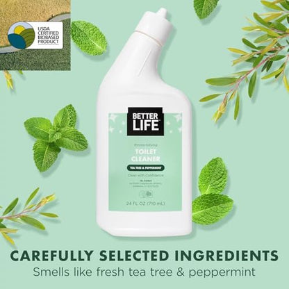 Better Life Toilet Bowl Cleaner, Plant-based, Stain & Odor Remover, Tea Tree & Peppermint Scent Cleaning Gel, Liquid Bathroom Cleaners for Household, 24 Oz, Pack of 2