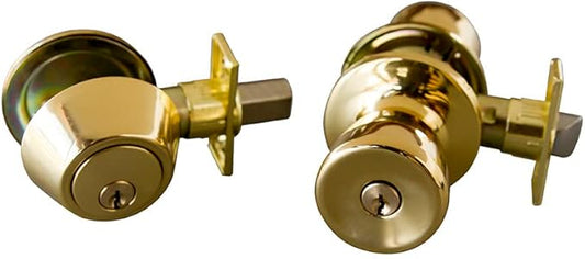 Design House 728113 Plaza Deadbolt and Knob Combo, Polished Brass
