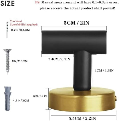 4 Pack Robe Towel Hooks Coat Black Gold Wall Hook Stainless Steel Heavy Duty Door Hanger Towel Robe Clothes Cabinet Closet Sponges Hook for Bathroom Bedroom Kitchen Hotel Pool