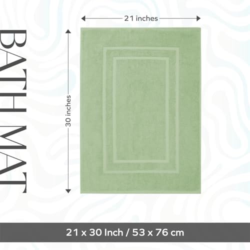 Feather & Stitch 2 Piece Towel Like Bath Mats (30x21 Inch) 100% Cotton Terry Bath Mats, Bathroom Shower Floor Mats [NOT A Bathroom Rug], Soft Absorbent Washable Mats - Pastel Green