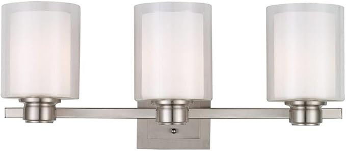 Design House 556159 Oslo Traditional 3-Light Indoor Dimmable Bathroom Vanity Light with Double Glass Shades for Over the Mirror, Satin Nickel