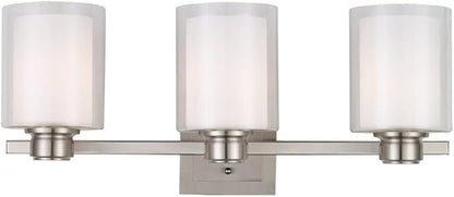 Design House 556159 Oslo Traditional 3-Light Indoor Dimmable Bathroom Vanity Light with Double Glass Shades for Over the Mirror, Satin Nickel