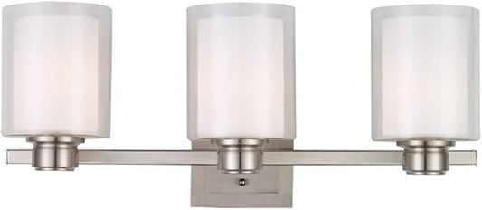 Design House 556159 Oslo Traditional 3-Light Indoor Dimmable Bathroom Vanity Light with Double Glass Shades for Over the Mirror, Satin Nickel