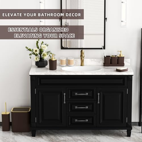 XLHOMO Bathroom Accessories Set - Gorgeous Bathroom Set, 10PC Brown Bathroom Accessories, Bathroom Accessory Set, Toilet Brush, Trash Can, Qtip Holder Dispenser & Soap Dispenser