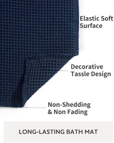 tchdio Waffle Bath Mat Rug, Super Absorbent Non Slip Bath Mats Ultra Soft Bathmat Machine Washable Bathroom Rugs with Tassels, Bath Rugs for Bathroom Floor Beside Tub, 20" x 32", Navy Blue