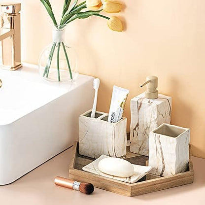 RQYIXI Ceramic Bathroom Accessories Set,Brown,4 Piece,Marble Design