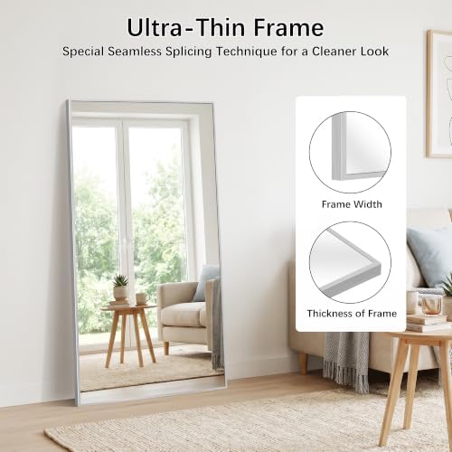 DESBING 30" x 60" Bathroom Mirror, Silver Metal Frame Wall Mirror