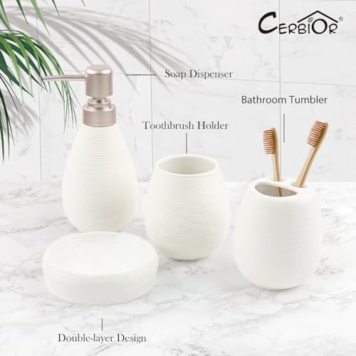 CERBIOR Bathroom Accessories Set,4 PCS Ceramic Bath Accessory,White