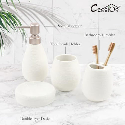 CERBIOR Bathroom Accessories Set,4 PCS Ceramic Bath Accessory,White