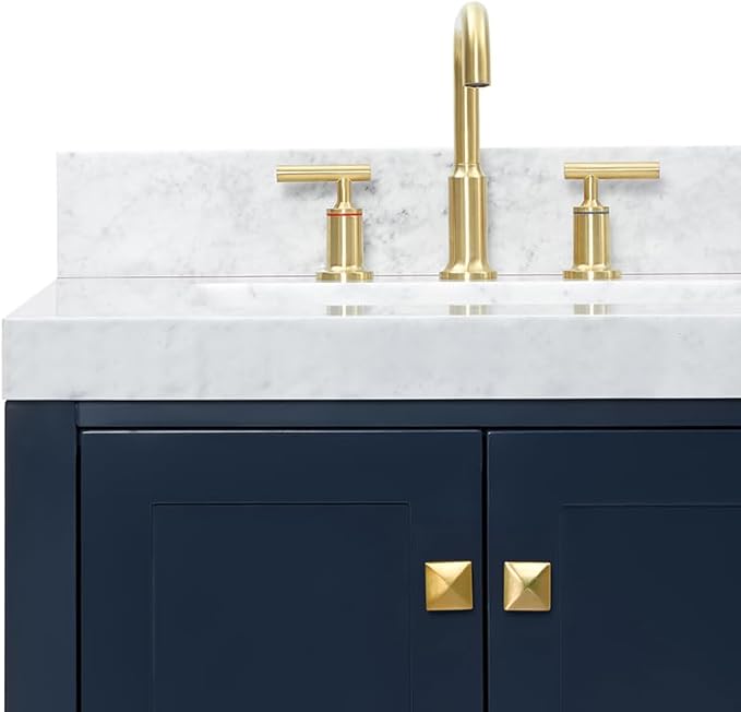 ARIEL Cambridge 60-inch Bathroom Vanity with Sink,Solid Wood, 2-inch Italian Carrara Marble Countertop, Double Rectangular Porcelain Sink, 4 Soft Closing Doors, 6 Dovetail Drawers, Midnight Blue