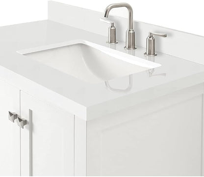 ARIEL Cambridge 36-inch Bathroom Vanity with Sink,Solid Wood, 1.5-inch Pure White Quartz Countertop & Backsplash, Single Rectangular Porcelain Sink, 2 Soft Closing Doors, 5 Dovetail Drawers, White