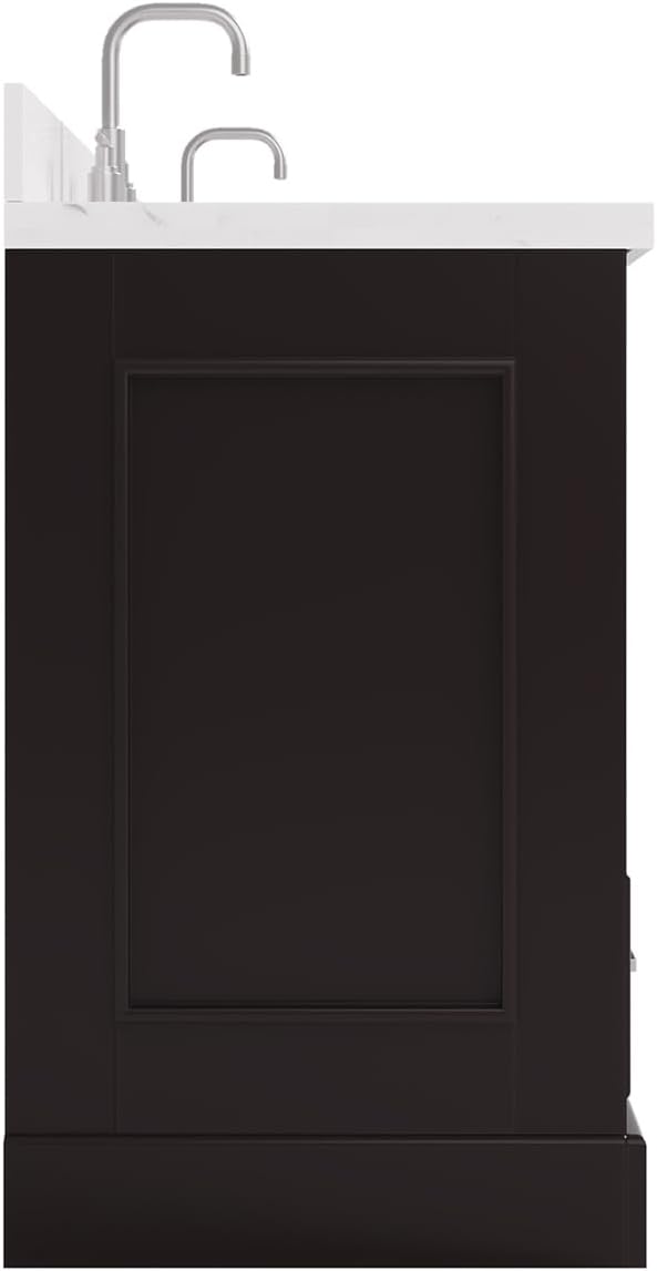 ARIEL Stafford 84-inch Bathroom Vanity with Sink,Solid Wood, 1.5in Carrara White Quartz Countertop & Backsplash, Double Oval Porcelain Sink, 4 Soft Closing Doors, 5 Dovetail Drawers, Espresso