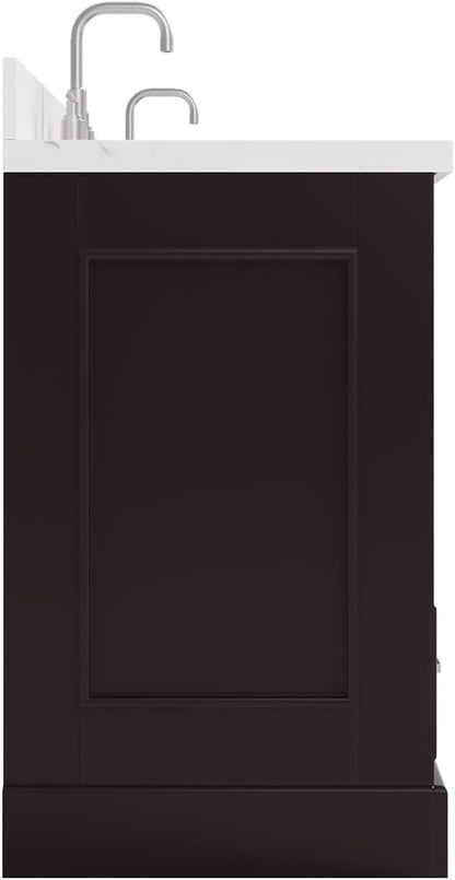 ARIEL Stafford 84-inch Bathroom Vanity with Sink,Solid Wood, 1.5in Carrara White Quartz Countertop & Backsplash, Double Oval Porcelain Sink, 4 Soft Closing Doors, 5 Dovetail Drawers, Espresso