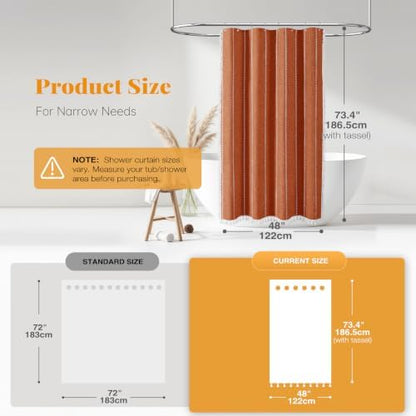 BTTN 48 x 72 Boho Linen Heavy Duty Cloth Shower Curtain Set, Burnt Orange