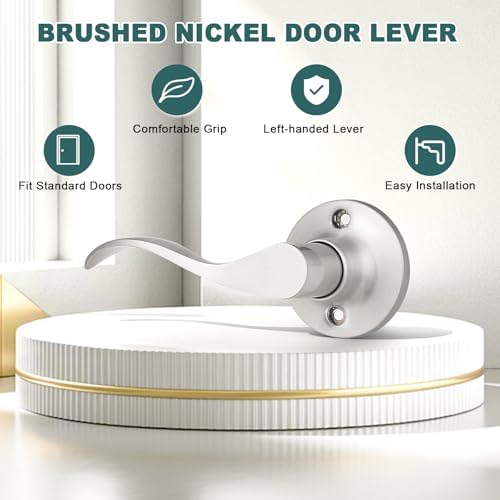 GOBEKOR 1 Pack Brushed Nickel Lever Door Handle Dummy Left-Handed Door Levers Closet Door Handles for Pantry Interior Non-Turning Door Lever