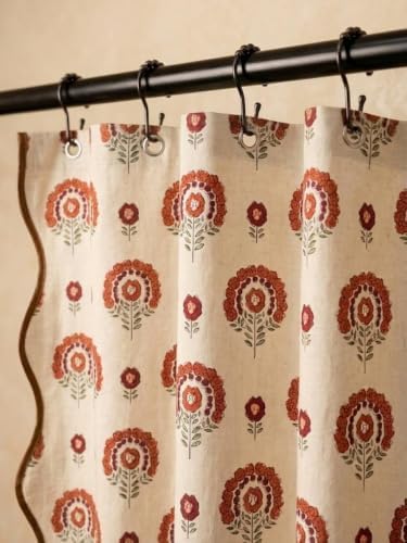 Boomkin Block Print Scalloped Shower Curtain Set with 12 Hooks