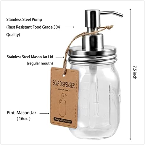 Amolliar Mason Jar Bathroom Accessories Set(4 Pack) - Lotion Soap Dispenser&Qtip Holder Set&Toothbrush Holder-Rustic Farmhouse Decor Apothecary Jar Bathroom Countertop,Vanity Organize (Brushed Nickel)