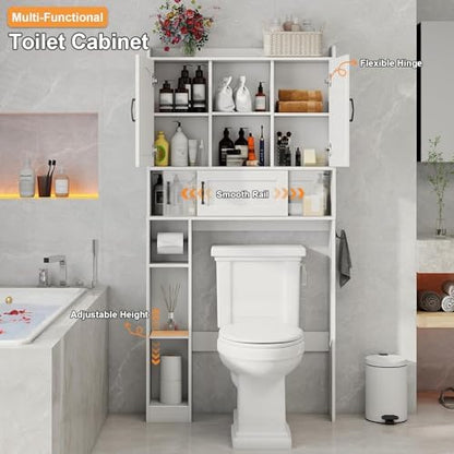 Vabches Over The Toilet Cabinet with 2 Barn Doors & Sliding Door, White