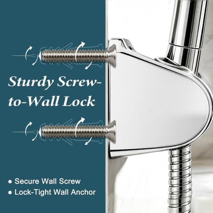 YOO.MEE Wall Mount Shower Bracket, Wide Angle Adjustment, Screw Fix, Chrome