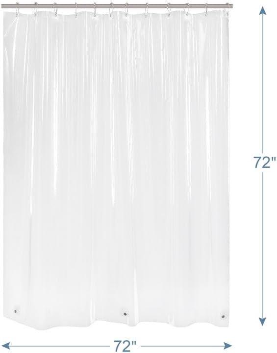Plastic Shower Curtain Liner with Magnets, 72x72 Clear Shower Liner Medium Weight Waterproof Inside Shower Curtains Liner for Bathroom with Rustproof Grommet