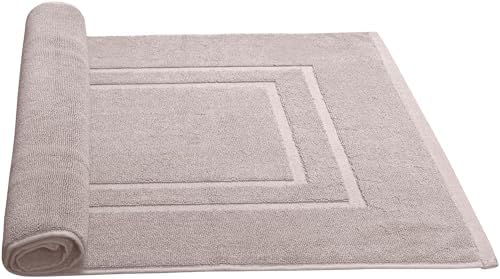 Feather & Stitch 2 Piece Towel Like Bath Mats (30x21 Inch) 100% Cotton Terry Bath Mats, Bathroom Shower Floor Mats [NOT A Bathroom Rug], Soft Absorbent Washable Mats- Taupe