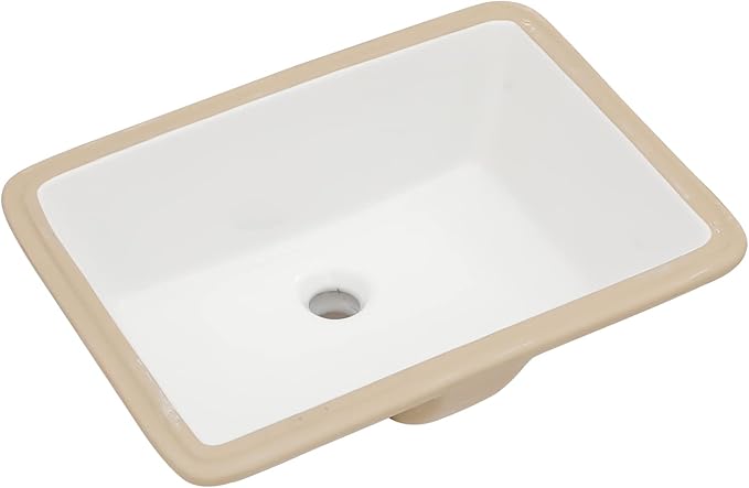 Lordear Undermount Rectangle White Porcelain Ceramic Bathroom Vanity Sink 20x15 Inch with Overflow
