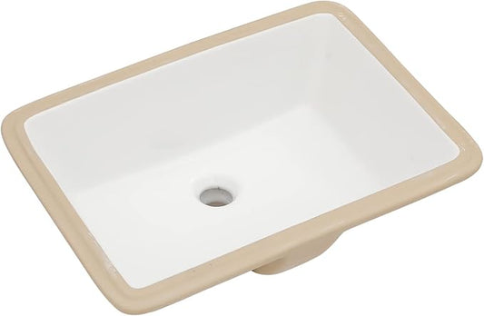 Lordear Undermount Rectangle White Porcelain Ceramic Bathroom Vanity Sink 20x15 Inch with Overflow