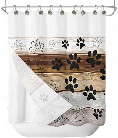 Sunlit Fashion Design Cute Paw Print Polished Double Shower Curtain Hooks for Dog Cat and Bear, Rust Proof Oil Rubbed Metal Shower Curtain Rings-12 Pack