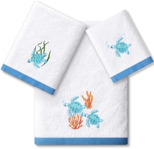 Peryiter 3 Pack Sea Turtle Decorative Bath Towel Set