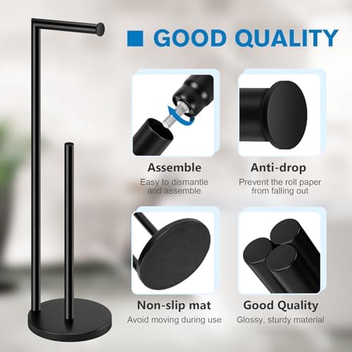 Toilet Paper Holder Stand, Black Toilet Paper Holder Free Standing