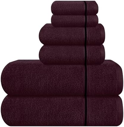 MyOwn Ultra Soft 6 Pack Cotton Towel Set, Contains 2 Bath Towels 28x55 inch, 2 Hand Towels 16x24 inch & 2 Wash Coths 12x12 inch, Ideal Everyday use, Compact & Lightweight - Burgundy
