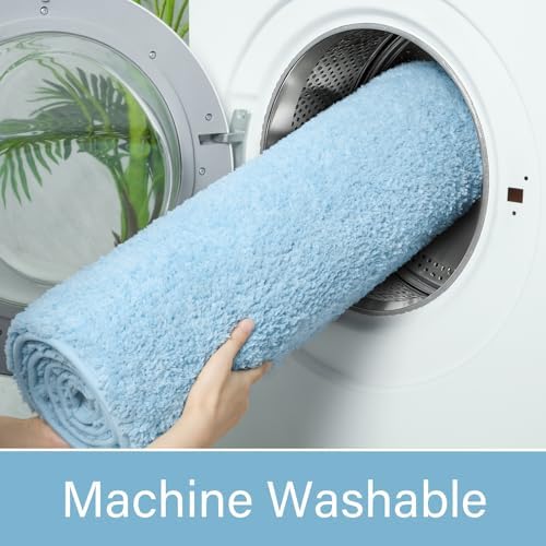 LOCHAS Bathroom Rug Runner 24x60 Inch, Bath Rugs Non Slip, Light Blue