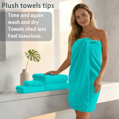VOOVA & MOVAS 6PC Towel Set, 100% Cotton, Turquoise