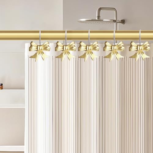 CHICTIE Decorative Shower Curtain Hooks, Bow Knot Shower Curtain Rings Hooks for Bathroom Baby Kids Room Rustproof Shower Hooks (Gold)