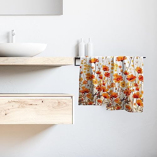 Fall Floral Hand Towels Set of 2, 28 x 14 Inch Autumn Orange Wildflowers Leaves Plant Bathroom Towel Soft Absorbent Kitchen Hotel Spa Gym Towel Thanksgiving Decor Gifts