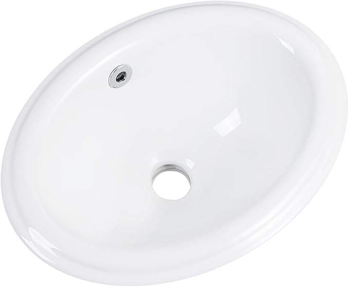 Bathroom Vessel Sink 16'' x 12'' Semi Recessed Bathroom Sink Oval Drop-in Vanity Sink with Overflow White Ceramic Modern Art Basin