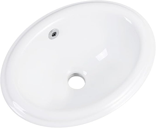 Bathroom Vessel Sink 16'' x 12'' Semi Recessed Bathroom Sink Oval Drop-in Vanity Sink with Overflow White Ceramic Modern Art Basin