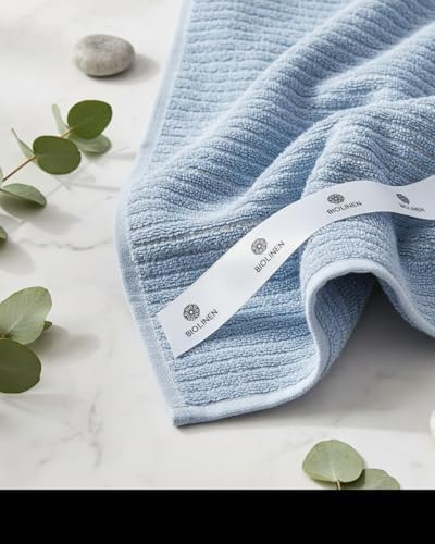 BIOLINEN Sky 6 Piece Towel Set, 2 Bath Towels 2 Hand Towels 2 Washcloths, 100% Cotton Soft Absorbent Towel Sets for Bathroom Home Gym Spa Travel